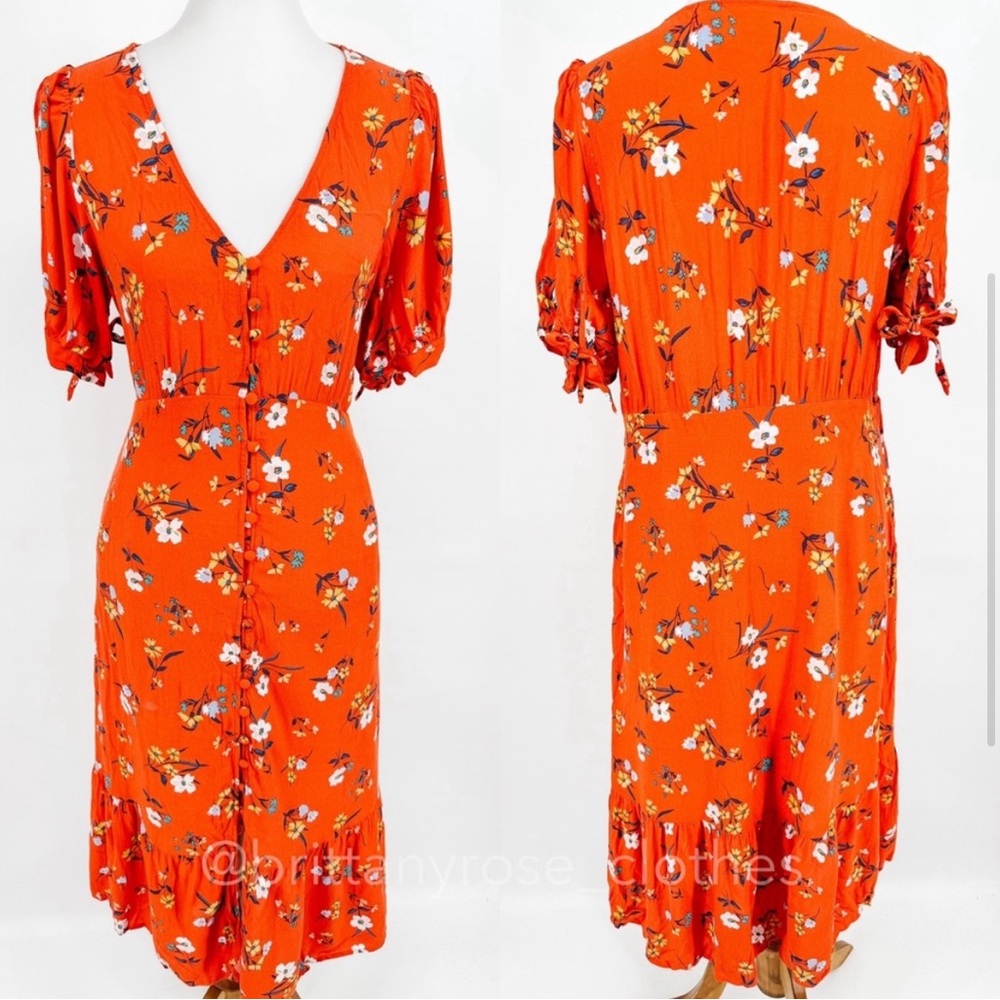 MAEVE ANTHRO Eudora Floral Georgette
Midi Dress 
Size: 14
Anthropologie